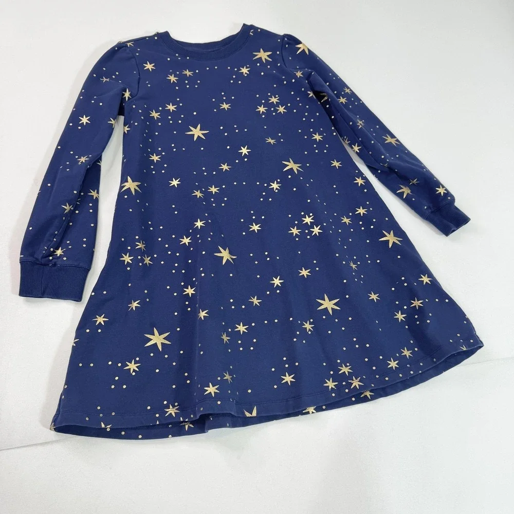 Hanna Andersson Sweater Dress Girls 12 Blue Star Celestial Long Sleeve Knit